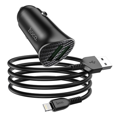 HOCO caricatore da auto 2 x USB QC3.0 18W + cavo per IPhone Lightning 8-pin Farsighted Z39 NERO