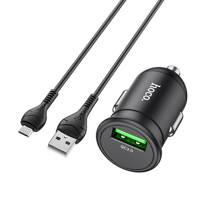 HOCO Å‚adowarka samochodowa USB QC3.0 18W Mighty + kabel Micro Z43 czarna