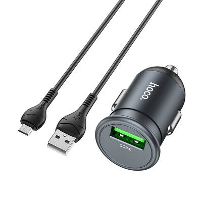 HOCO Å‚adowarka samochodowa USB QC3.0 18W Mighty + kabel Micro Z43 szara
