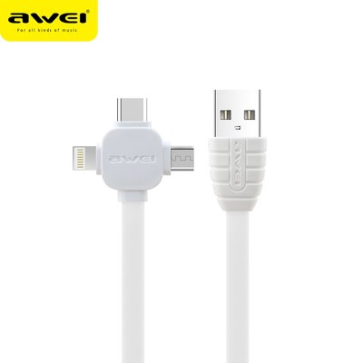 Cavo AWEI CL82 3w1 MicroUSB+Ipho+Tipo C bianco