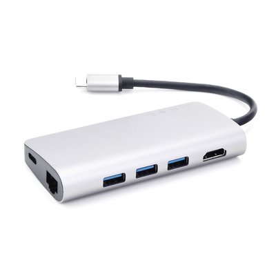 Adattatore HUB Tipo C 8in1 per MacBook alluminio (Lan, HDMI, SD card, TF card, USB C, 3 x USB 3.0)